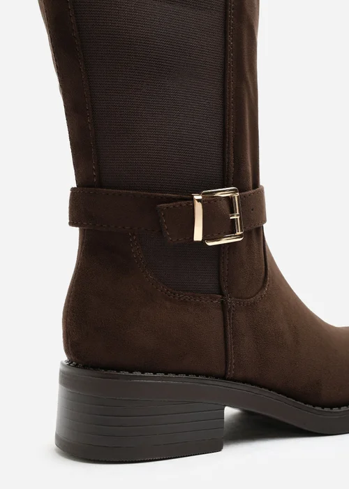 Where's That From Bode Dark Brown Stretch Knee High Riding Boots with Side Buckle Strap - 8 Image 4