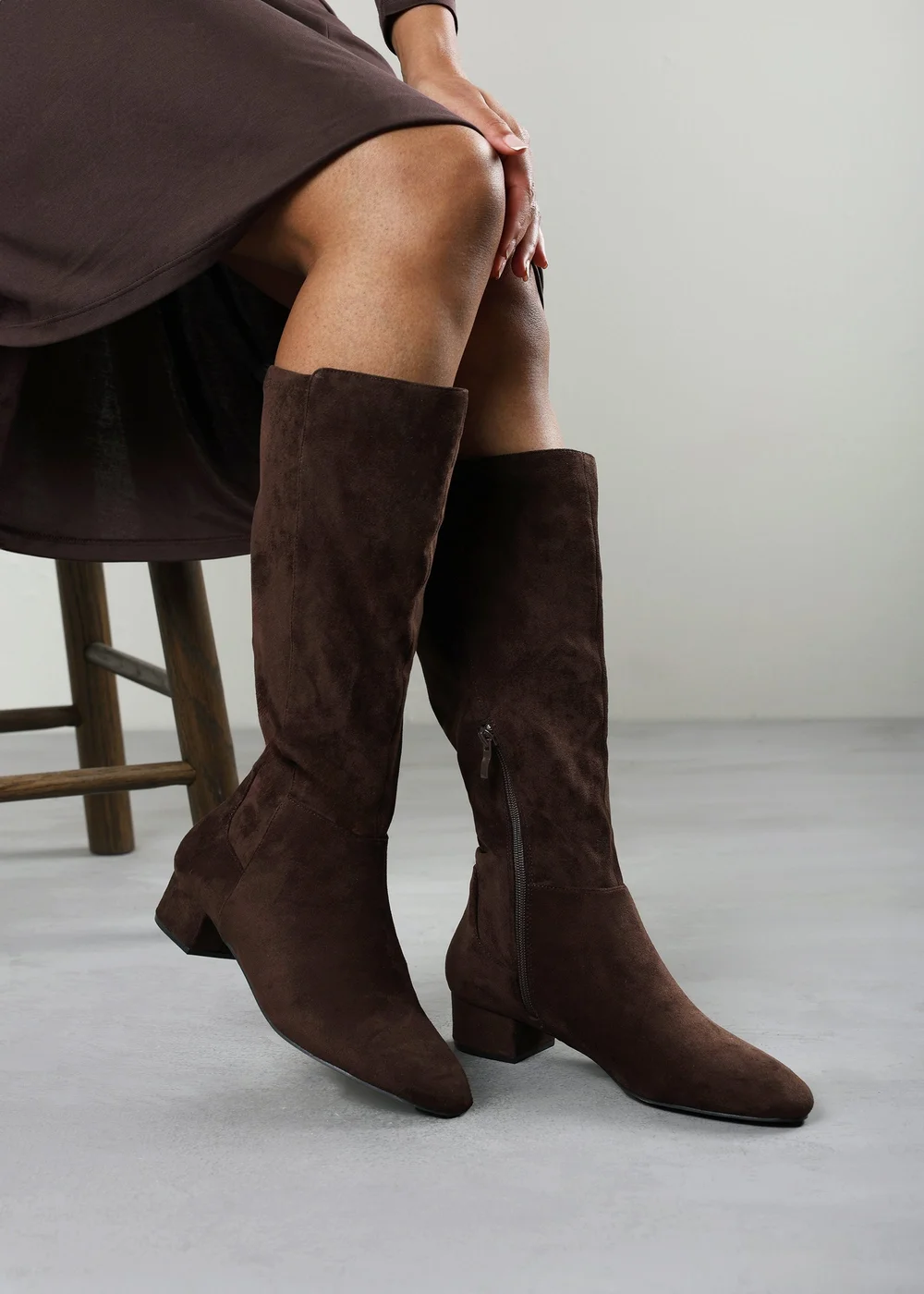 Where's That From Paislee Dark Brown Round Toe Block Heel Stretch Boots - 4 Image 2