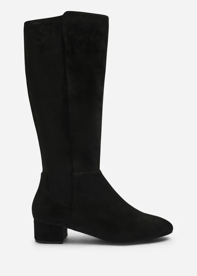 Where's That From Paislee Black Wide Fit Round Toe Block Heel Stretch Boots