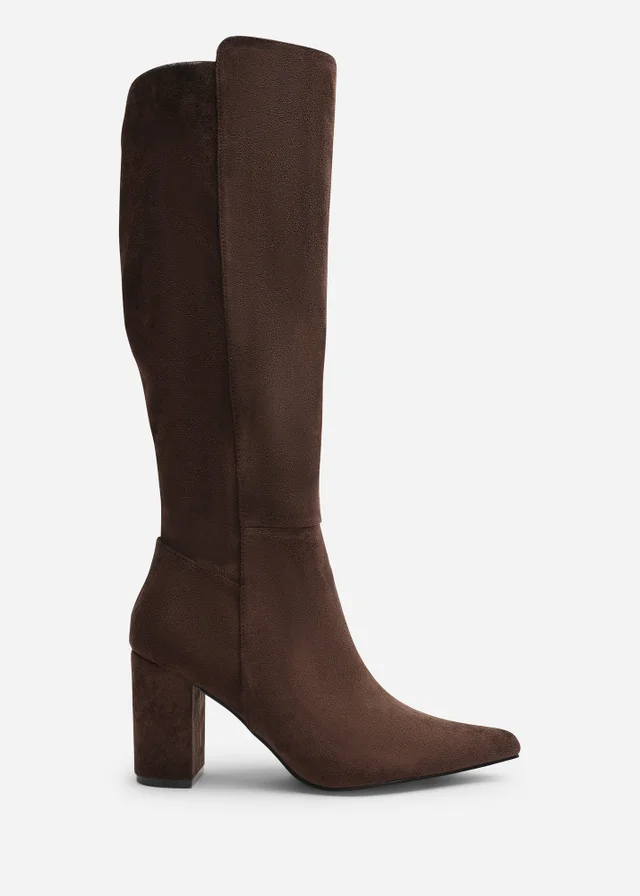 Where's That From Georgina Dark Brown Stretch Knee High Pointed Boots