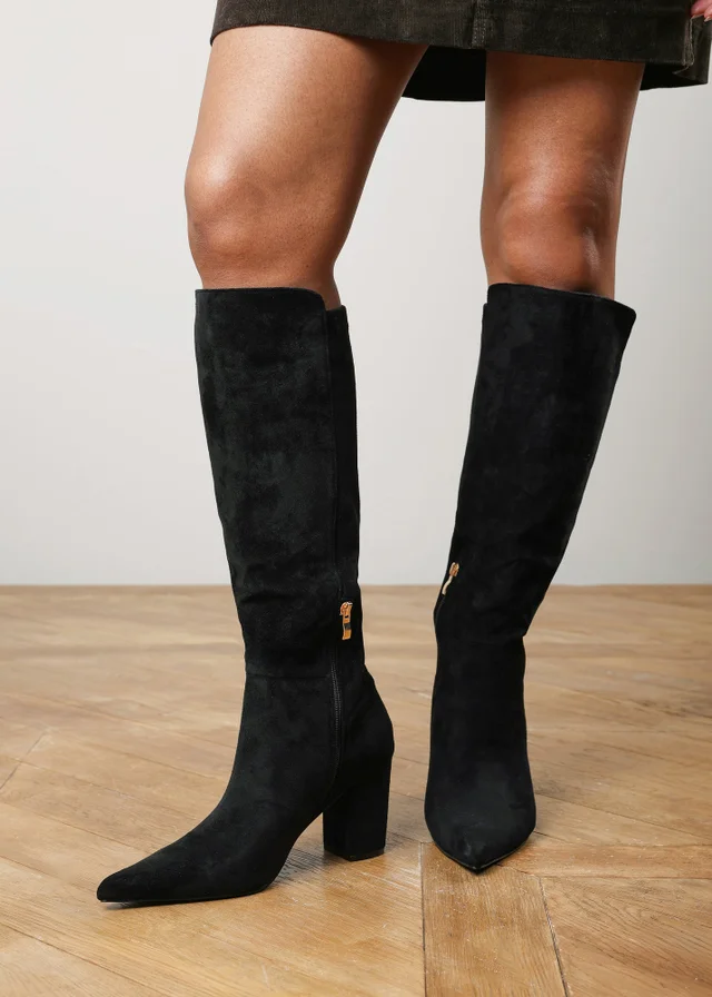 Where's That From Georgina Black Wide Fit Stretch Knee High Pointed Boots
