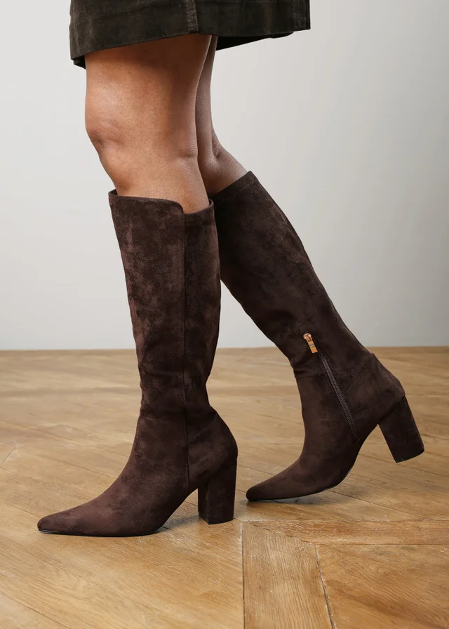 Where's That From Georgina Dark Brown Wide Fit Stretch Knee High Pointed Boots