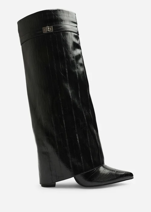 Where's That From Keira Black Eel Fold Over Shark Block Heel Pointed Toe Boots - 6 Image 1