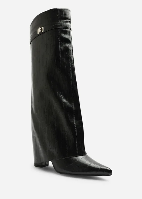 Where's That From Keira Black Eel Fold Over Shark Block Heel Pointed Toe Boots - 6 Image 2