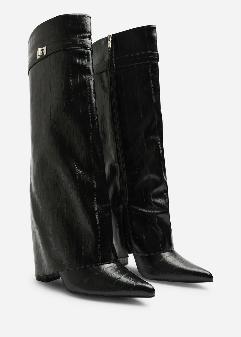 Where's That From Keira Black Eel Fold Over Shark Block Heel Pointed Toe Boots - 6 Image 3