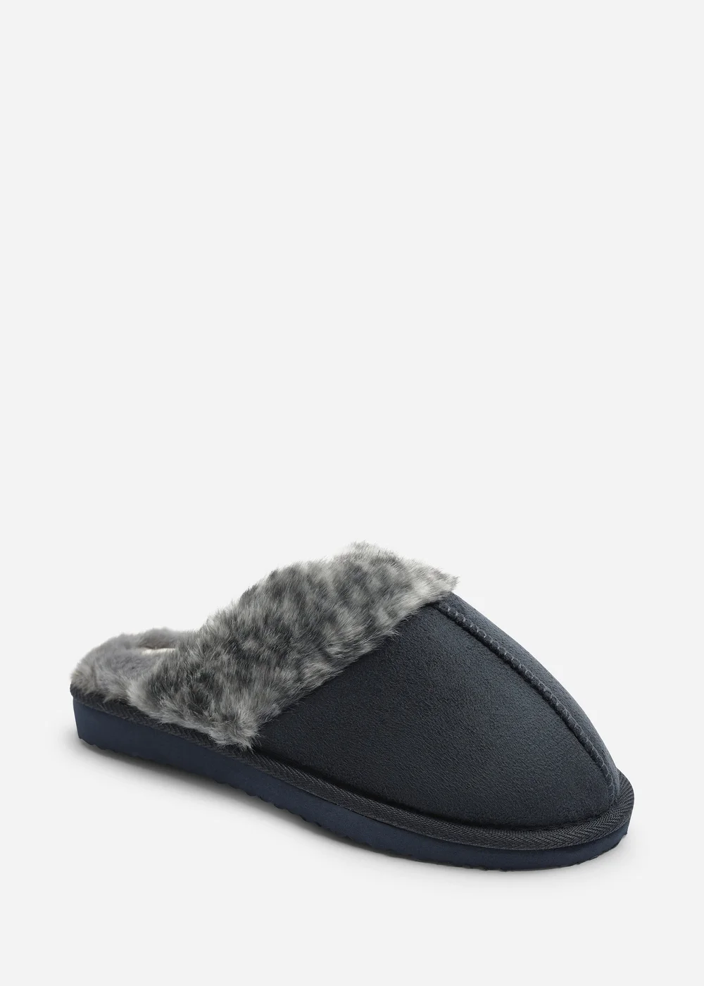 Where's That From Comfort Blue Leopard Faux Fur Trim Mule Slipper - 3 Image 2