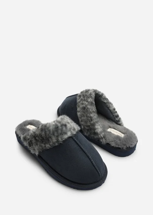 Where's That From Comfort Blue Leopard Faux Fur Trim Mule Slipper - 3 Image 3