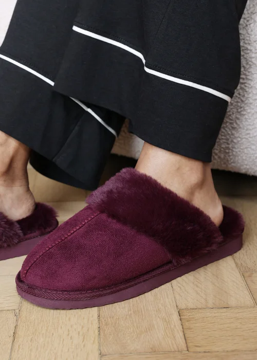 Where's That From Comfort Burgundy Faux Fur Trim Mule Slipper - 5 Image 5