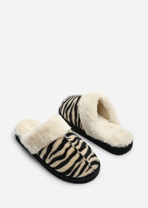 Where's That From Delsa Zebra Faux Fur Trim Mule Slippers - 6 Image 3