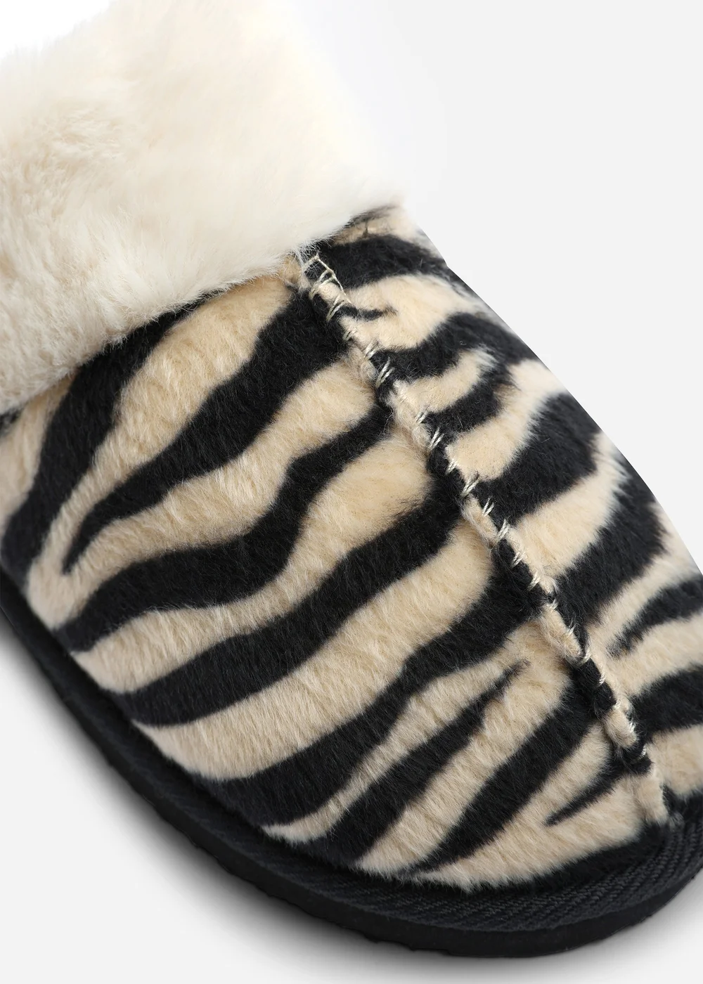 Where's That From Delsa Zebra Faux Fur Trim Mule Slippers - 6 Image 5