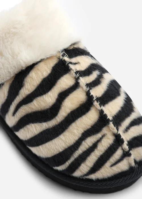 Where's That From Delsa Zebra Faux Fur Trim Mule Slippers - 6 Image 5