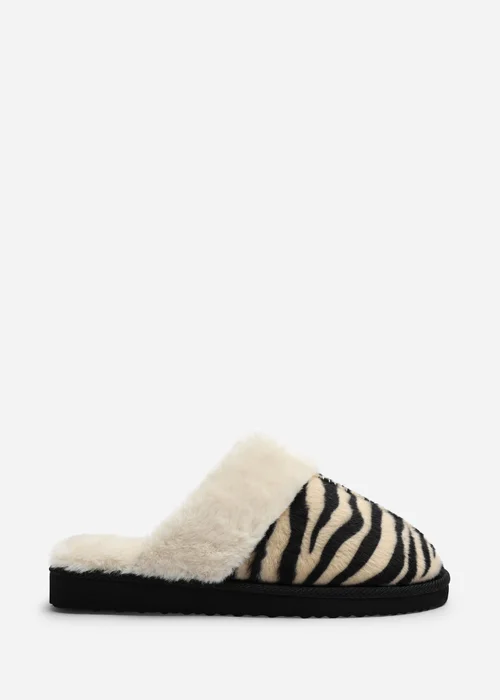 Where's That From Delsa Zebra Faux Fur Trim Mule Slippers - 6 Image 1