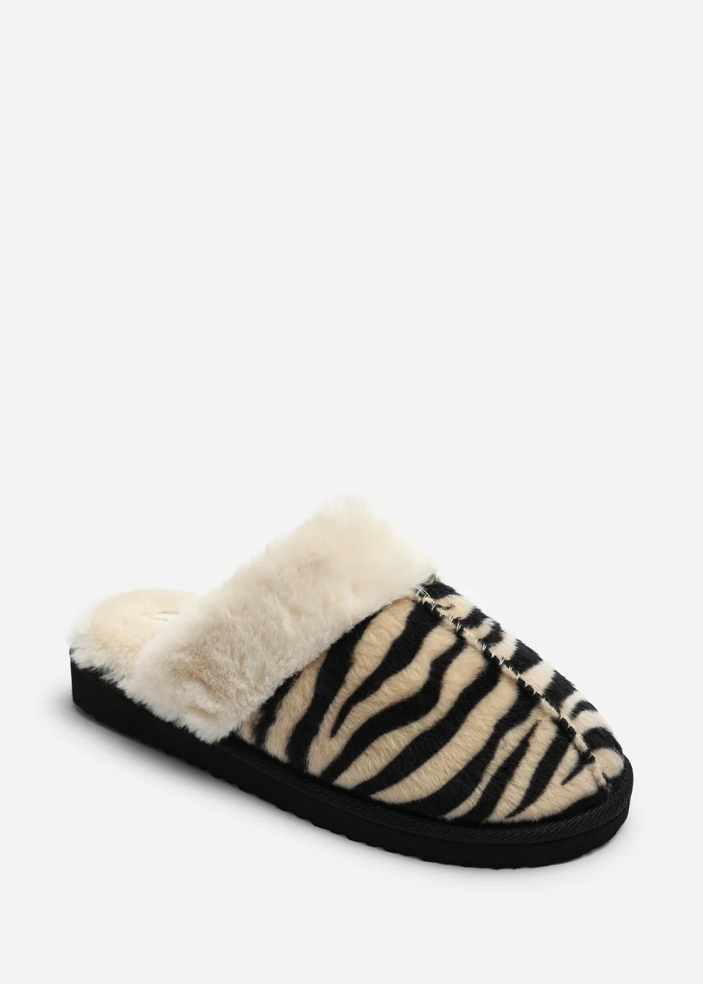 Where's That From Delsa Zebra Faux Fur Trim Mule Slippers - 6 Image 2