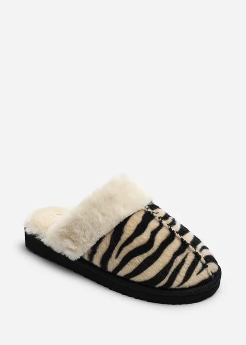 Where's That From Delsa Zebra Faux Fur Trim Mule Slippers - 6 Image 2
