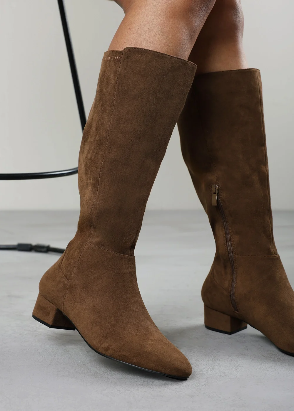 Where's That From Paislee Warm Brown Wide Fit Round Toe Block Heel Stretch Boots - 8 Wide Image 2