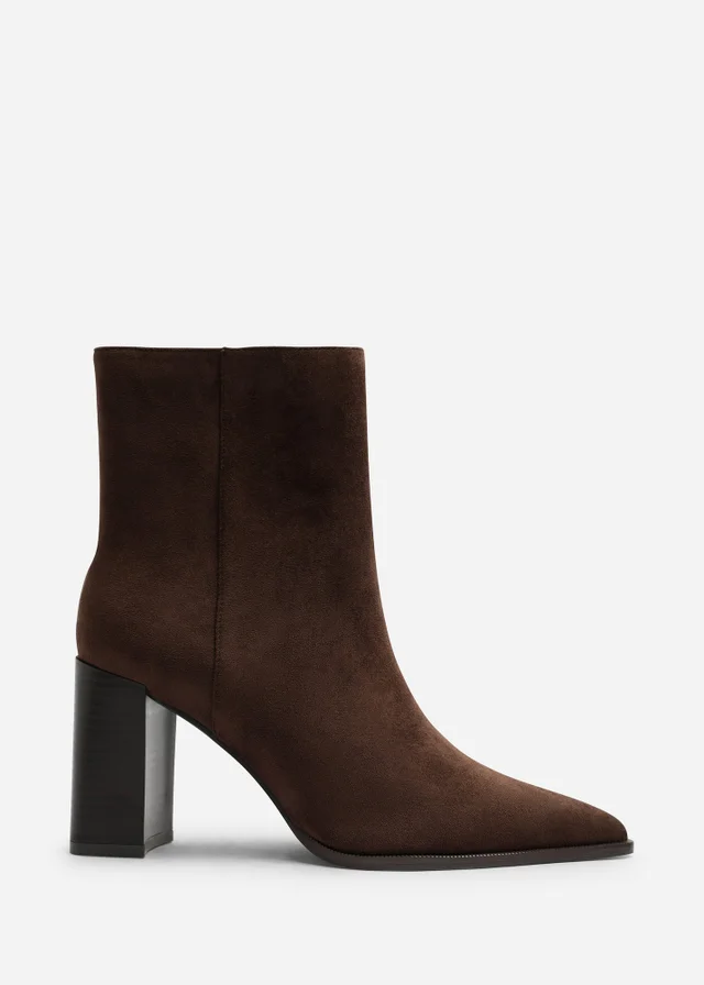 Where's That From Daryna Dark Brown Stacked Heel Pointed Ankle Boot