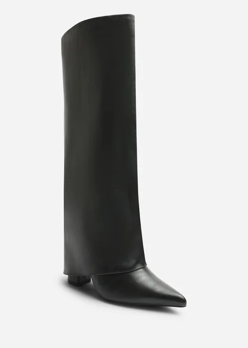 Where's That From Makenzie Black Fold Down Knee High Heeled Shark Boots - 7 Image 1