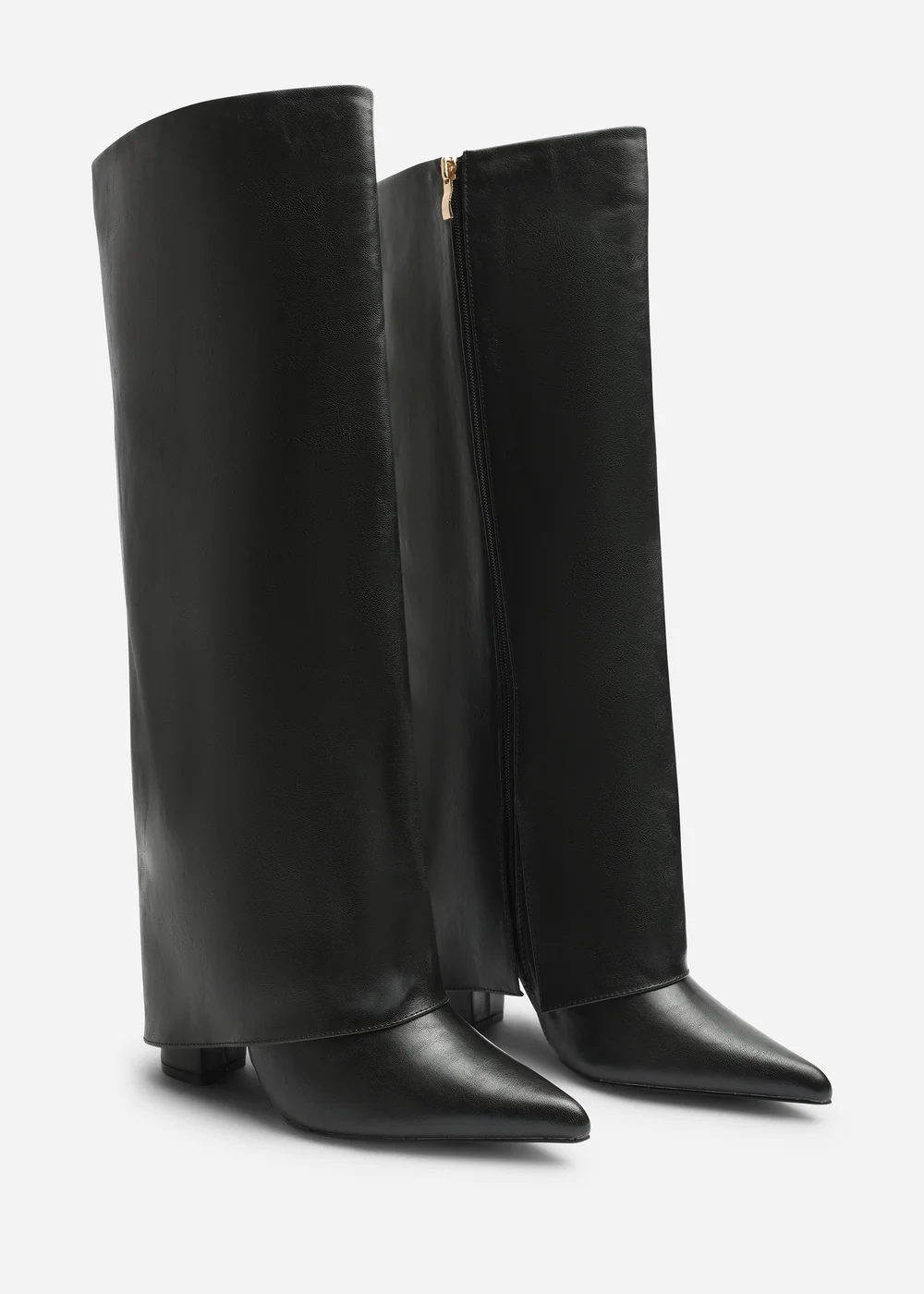 Where's That From Makenzie Black Fold Down Knee High Heeled Shark Boots - 7 Image 2