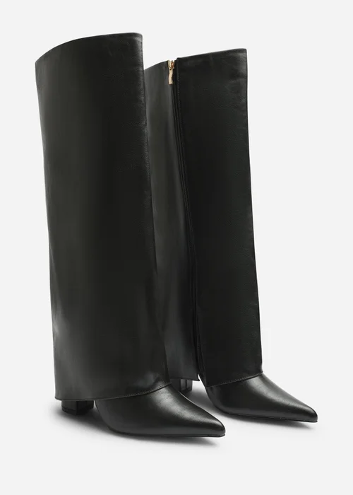 Where's That From Makenzie Black Fold Down Knee High Heeled Shark Boots - 7 Image 2
