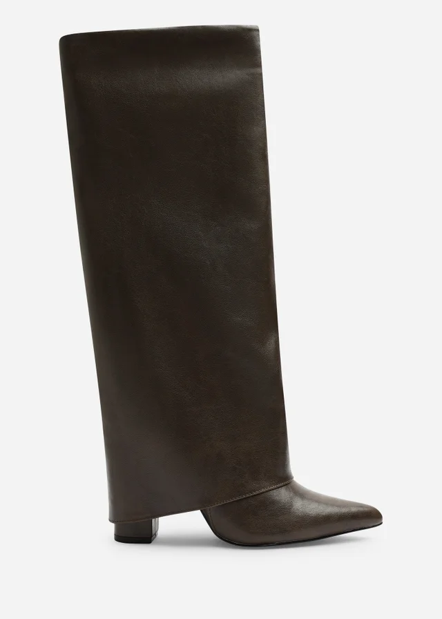Where's That From Makenzie Brown Fold Down Knee High Heeled Shark Boots