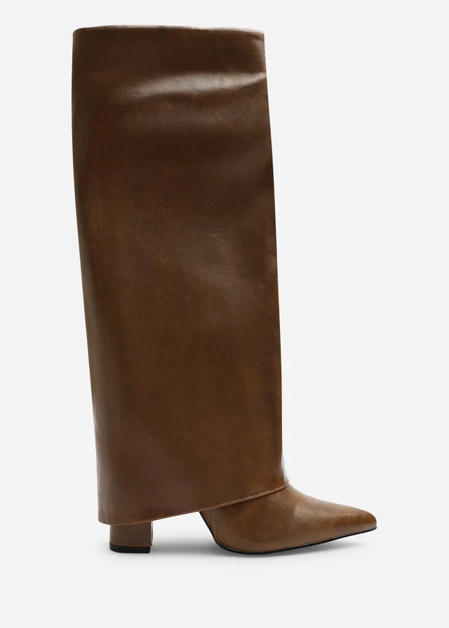 Where's That From Makenzie Tan Fold Down Knee High Heeled Shark Boots