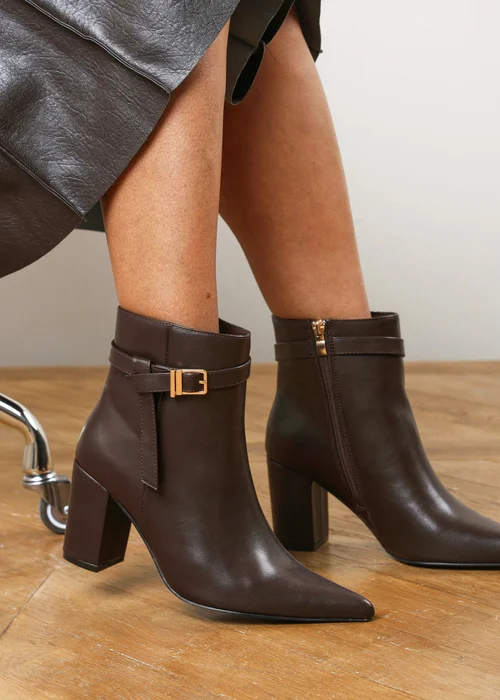 Where's That From Evania Dark Brown Buckle Strap Detail Block Heeled Ankle Boot - 5 Image 5