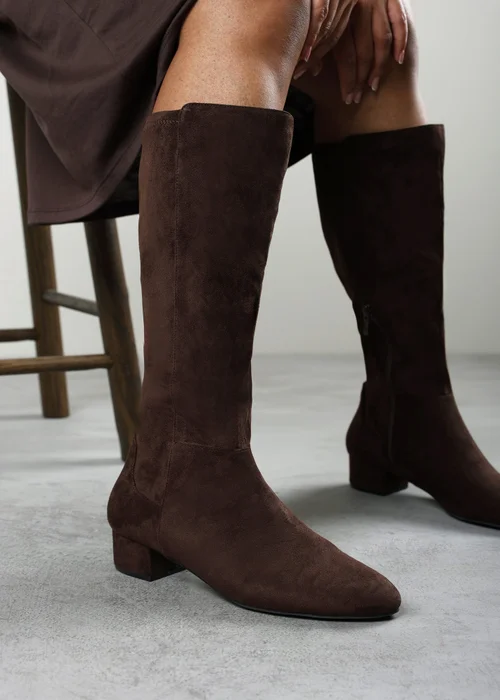 Where's That From Paislee Dark Brown Wide Fit Round Toe Block Heel Stretch Boots - 5 Wide Image 5