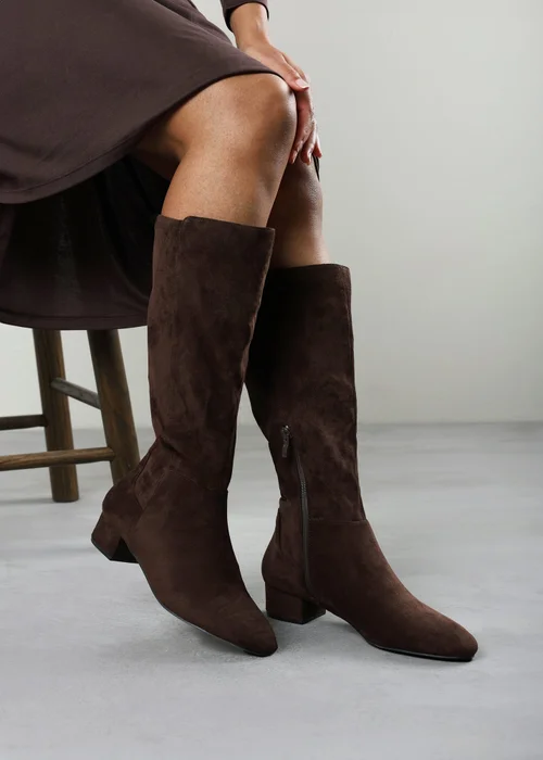 Where's That From Paislee Dark Brown Wide Fit Round Toe Block Heel Stretch Boots - 5 Wide Image 2