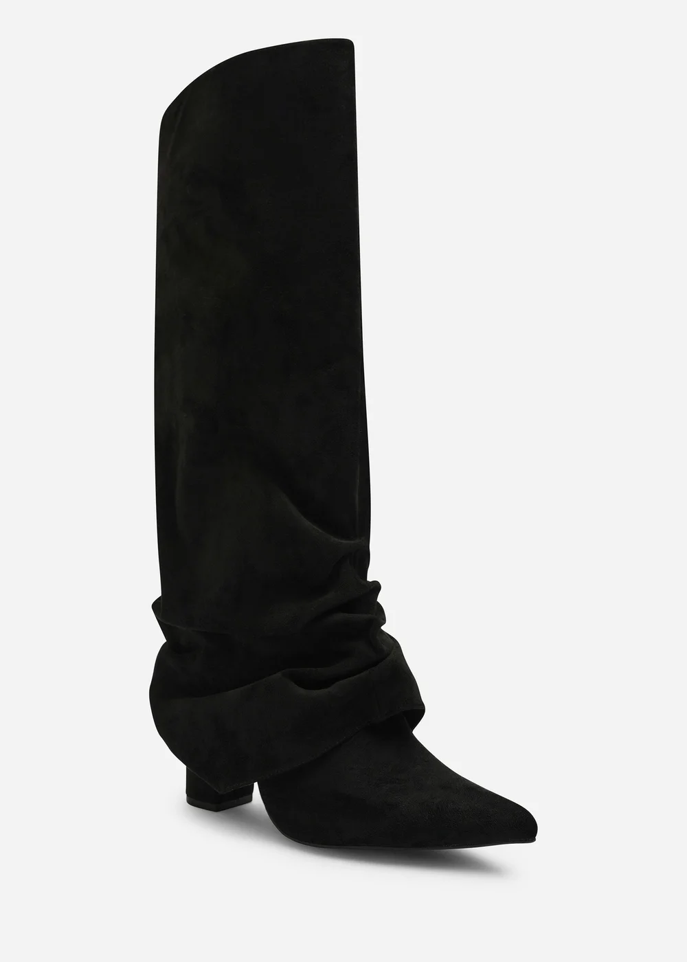 Where's That From Galilea Black Ruched Fold Down Knee High Heeled Shark Boots - 6 Image 2