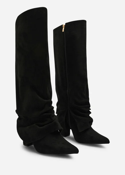 Where's That From Galilea Black Ruched Fold Down Knee High Heeled Shark Boots - 6 Image 3