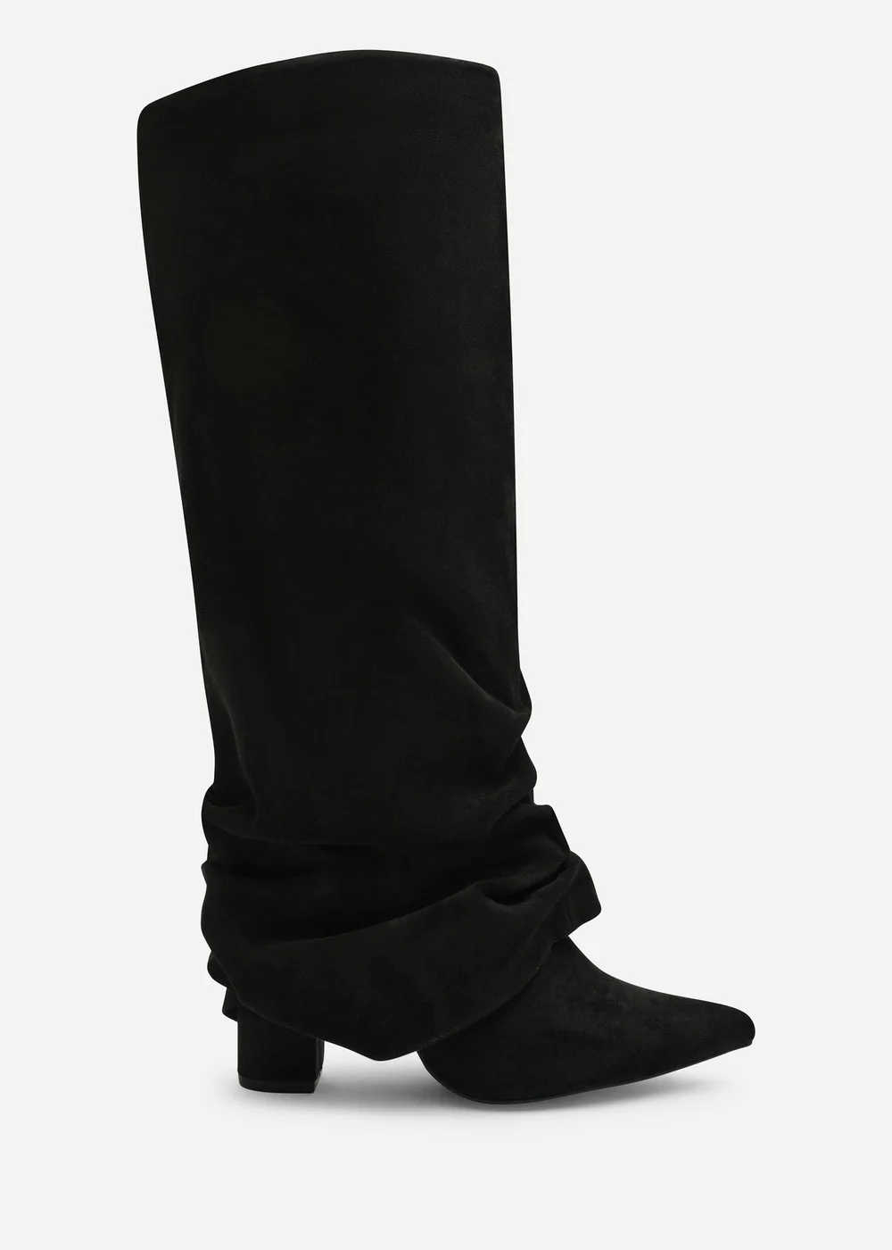 Where's That From Galilea Black Ruched Fold Down Knee High Heeled Shark Boots - 6 Image 1