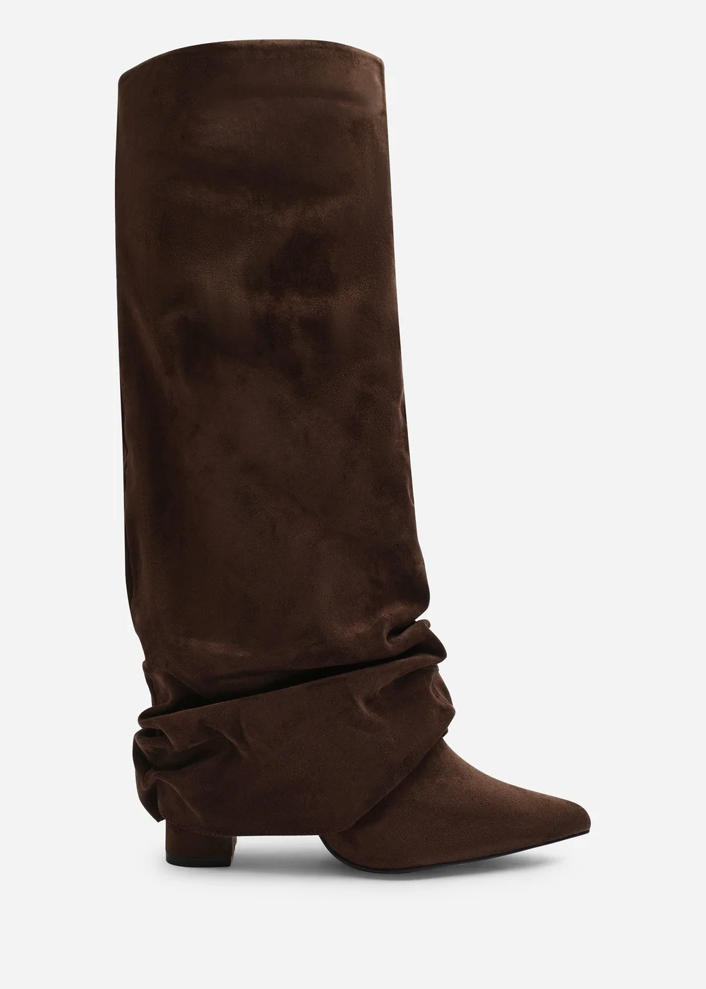 Where's That From Galilea Dark Brown Ruched Fold Down Knee High Heeled Shark Boots - 4 Image 1