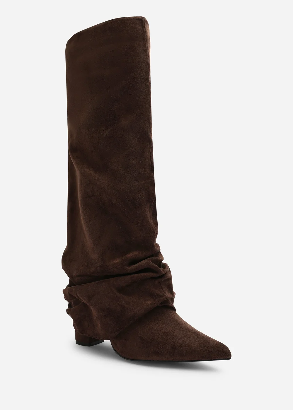 Where's That From Galilea Dark Brown Ruched Fold Down Knee High Heeled Shark Boots - 4 Image 2