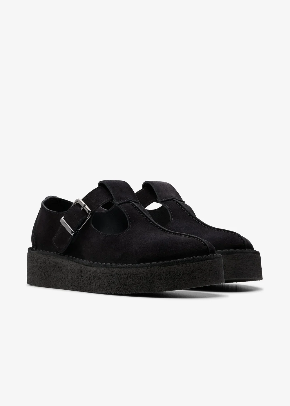 Clarks Originals Womens Black Trek Wedge Tbar Suede Standard - 4.5 Image 4