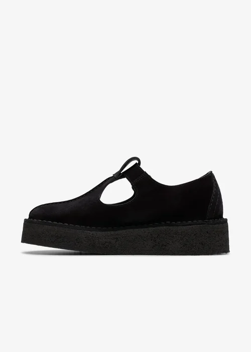 Clarks Originals Womens Black Trek Wedge Tbar Suede Standard - 4.5 Image 2