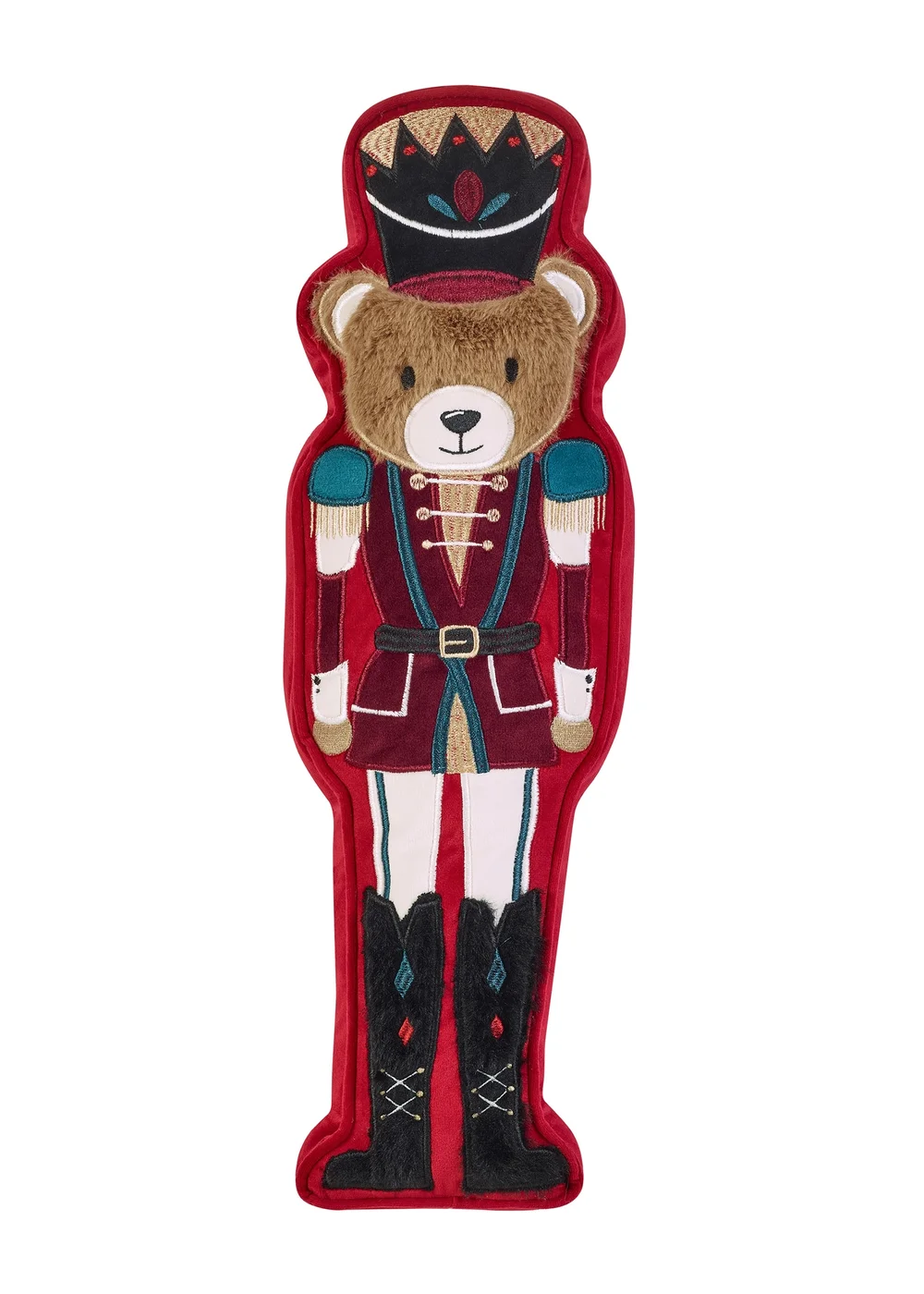 Catherine Lansfield Christmas Nutcracker Bear 20x35cm 3D Shaped Cushion Red - One Size Image 1