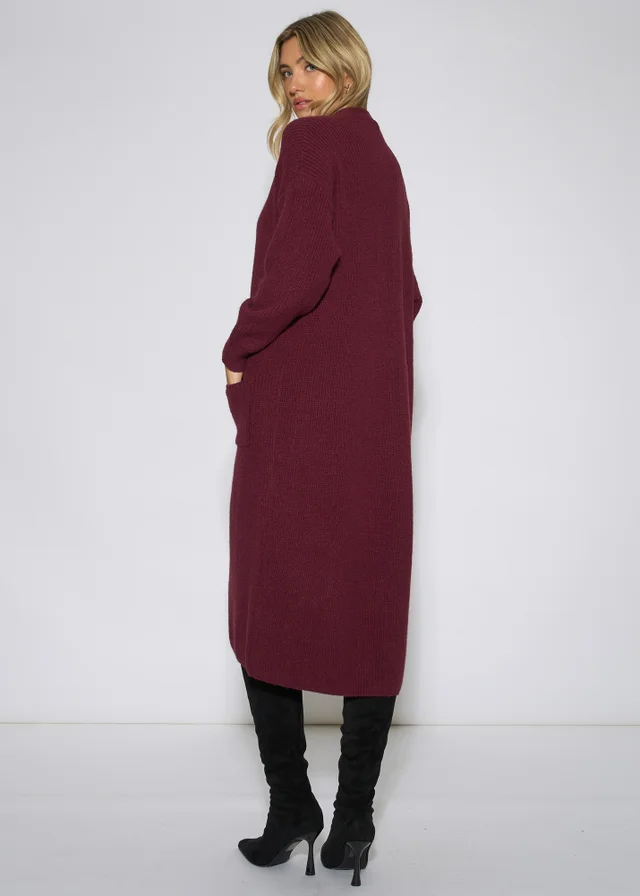Gini London Mulberry Edge To Edge Longline Knit Cardigan