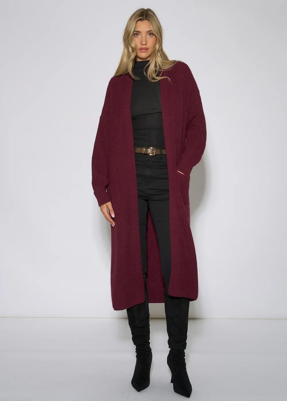 Gini London Mulberry Edge To Edge Longline Knit Cardigan - S/M Image 3