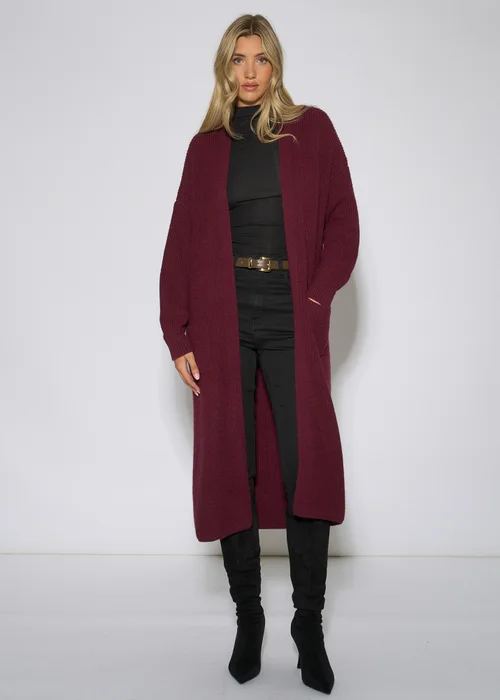 Gini London Mulberry Edge To Edge Longline Knit Cardigan - S/M Image 3