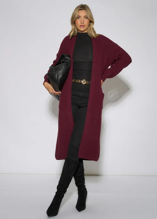 Gini London Mulberry Edge To Edge Longline Knit Cardigan - S/M Image 1