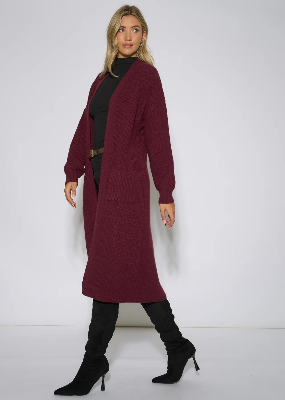 Gini London Mulberry Edge To Edge Longline Knit Cardigan - S/M Image 4