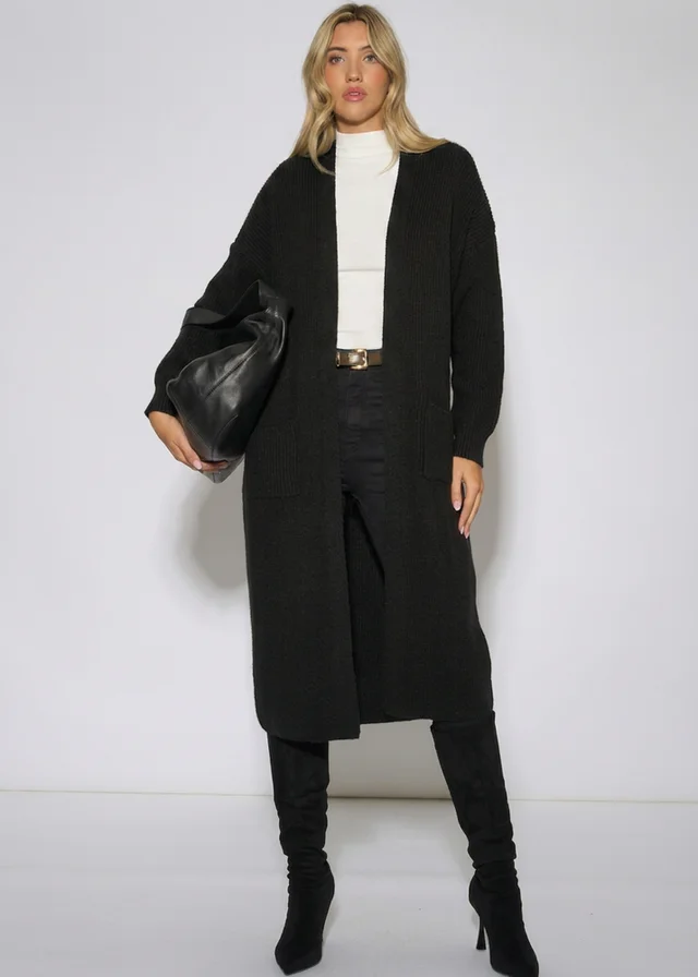 Gini London Black Edge To Edge Longline Knit Cardigan