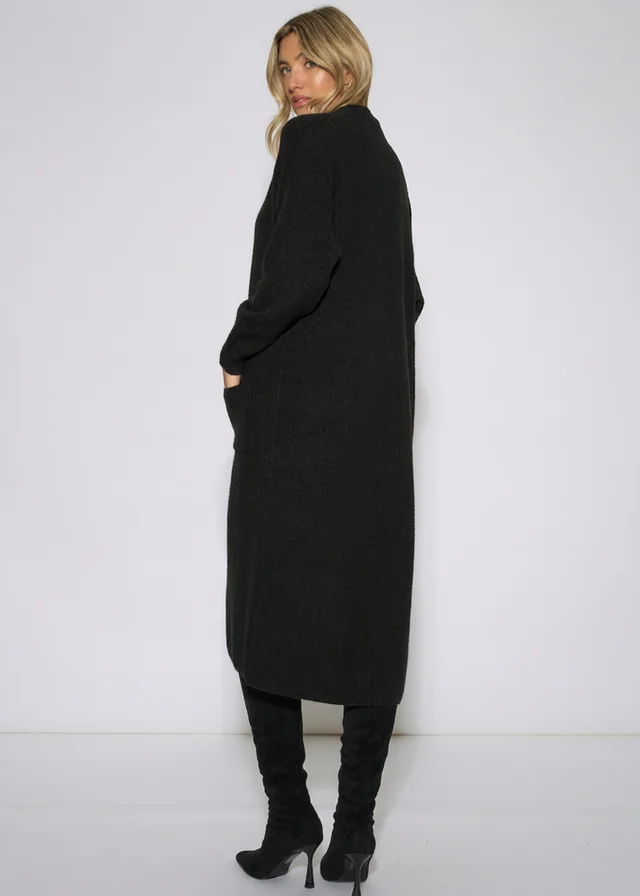 Gini London Black Edge To Edge Longline Knit Cardigan