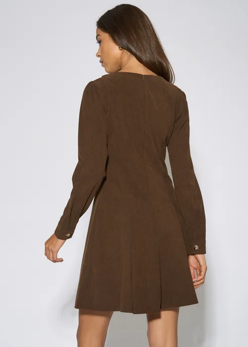 Gini London Dark Brown Gold Button Cord Mini Dress - 10 Image 2