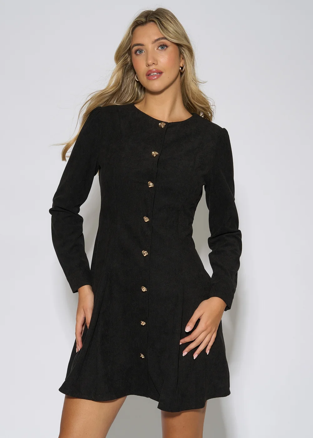 Gini London Black Gold Button Cord Mini Dress - 14 Image 3