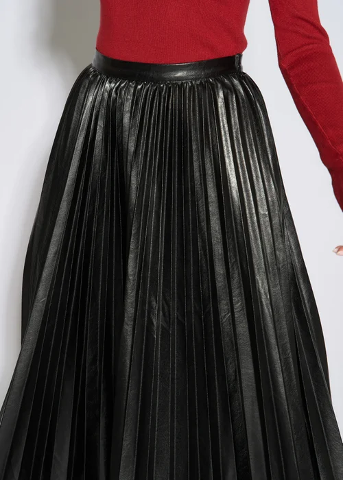 Gini London Black Pleated Faux Leather Midi Skirt - 16 Image 3