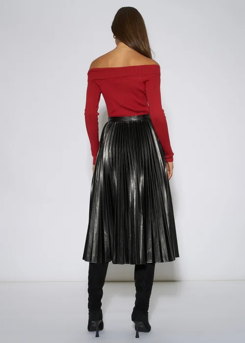 Gini London Black Pleated Faux Leather Midi Skirt - 16 Image 2