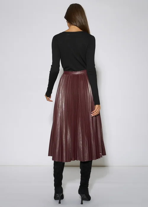 Gini London Burgundy Pleated Faux Leather Midi Skirt - 12 Image 2