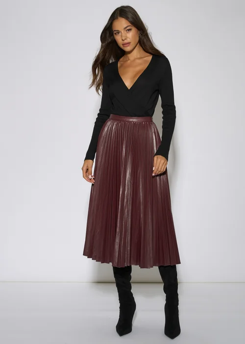 Gini London Burgundy Pleated Faux Leather Midi Skirt - 12 Image 1