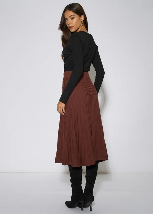 Gini London Brown Pleat Detail Knitted Flared Midi Skirt - 12 Image 2